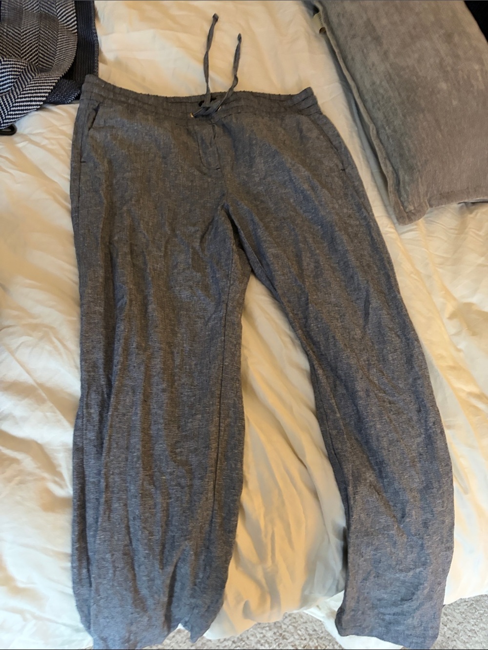 Ann Taylor Linen-Blend Drawstring Trousers in Blue